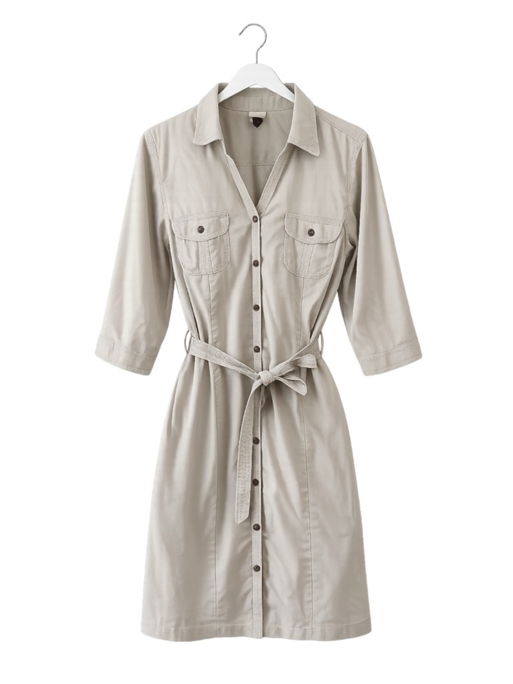 Sonoma Utility Shirt‎ Dress Safari Khaki Tan Tie Waist Button Front L
